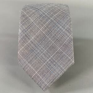 BLACK FLEECE Grey White Plaid Wool Skinny Tie